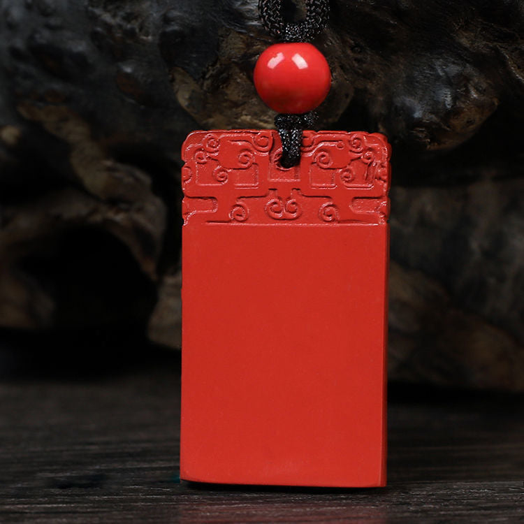 Exquisite Cinnabar Pendant in Vermilion Sand Rectangle Shape