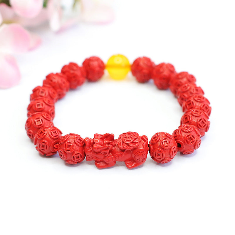 Red Sand Pixiu Copper Coin Bracelet