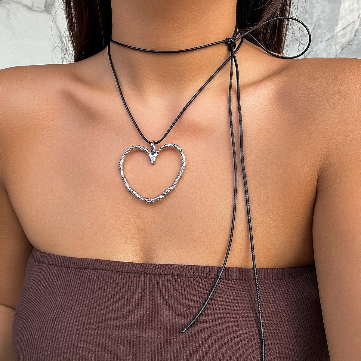 Heart-shaped Pendant Necklace Set with Simple Geometric Circles, European and American Cross-border Jewelry