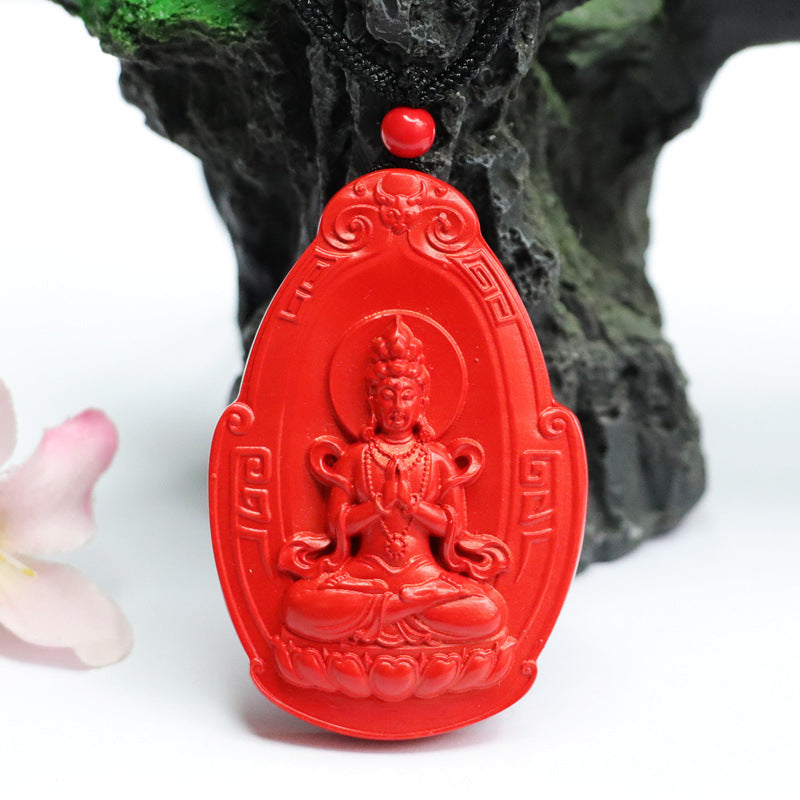 Lotus Guanyin Charm Pendant with Cinnabar Accent