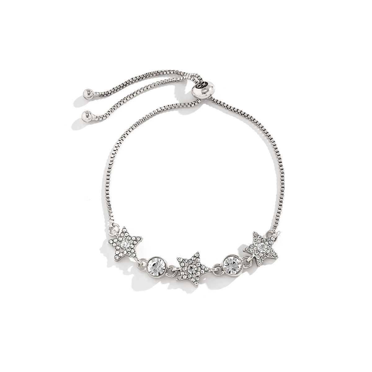 Rhinestone Adjustable Bracelet with Star and Flower Design