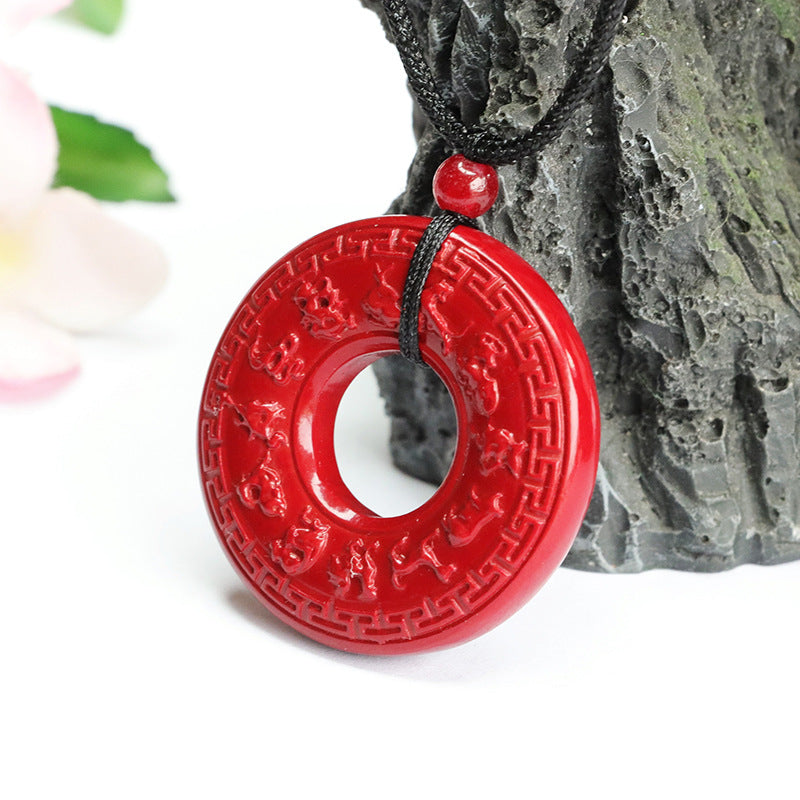 Zodiac Safety Ring Pendant with Purple Gold Sand Cinnabar Stone