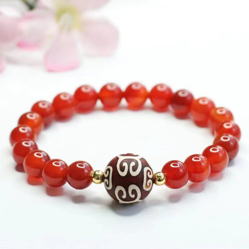 Red Agate Bracelet with Heavenly Cloudscape Pattern