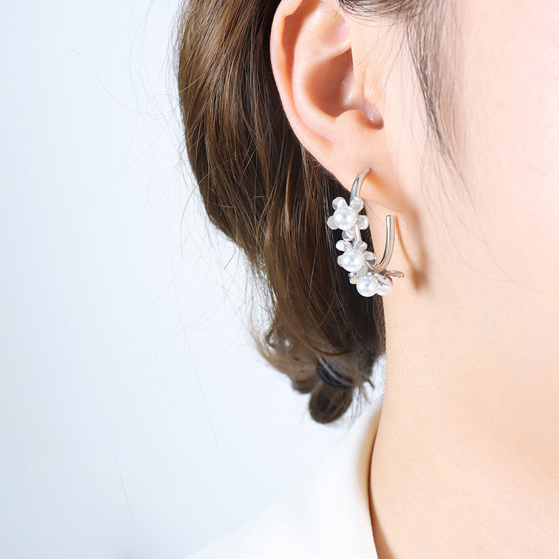 Korean-Inspired Gold-Plated Flower Earrings with Imitation Pearls