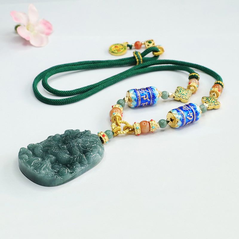 Jade Dragon Zodiac Pendant with Sterling Silver Chain