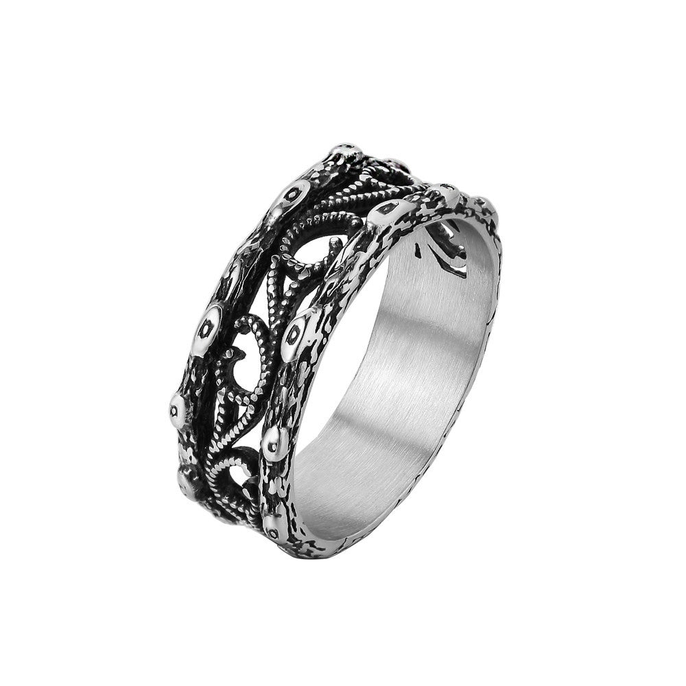 European and American Retro Hollow Tongue Carved Titanium Steel Ring