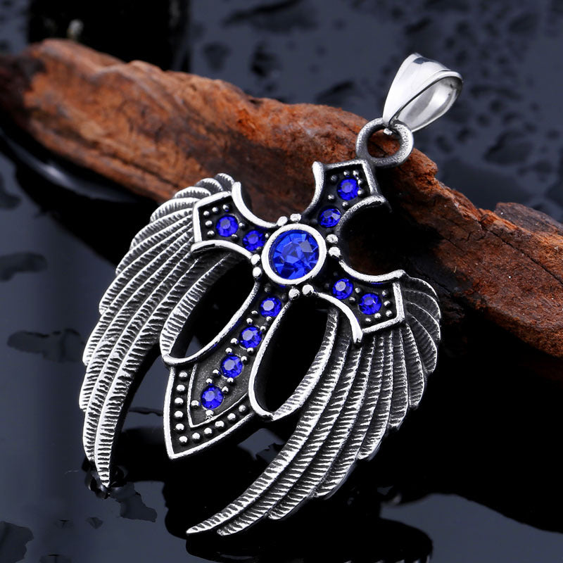 Cross-Border Vintage Titanium Steel Angel Cross Pendant for Men