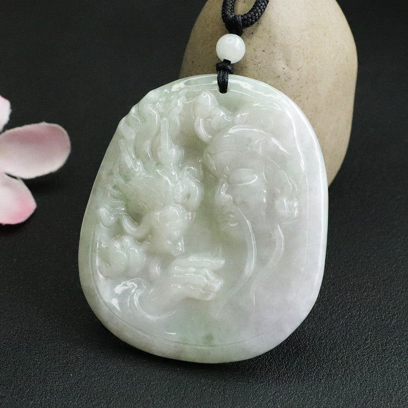 Elegant Sterling Silver Jade Pendant with Guan Yu Dragon Influence