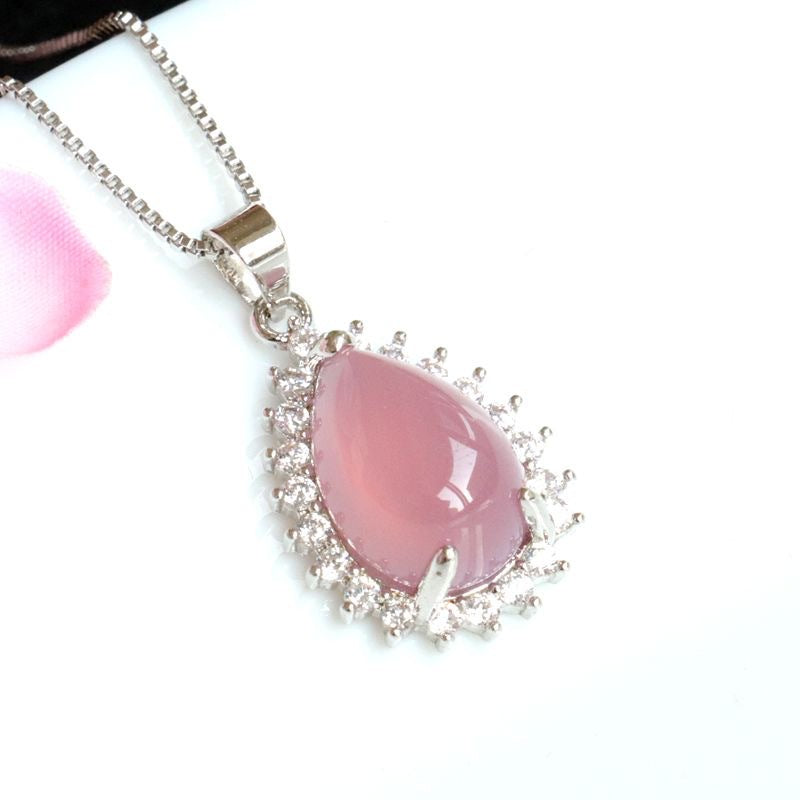 Natural Powder Chalcedony Water Drop Pendant Jewelry