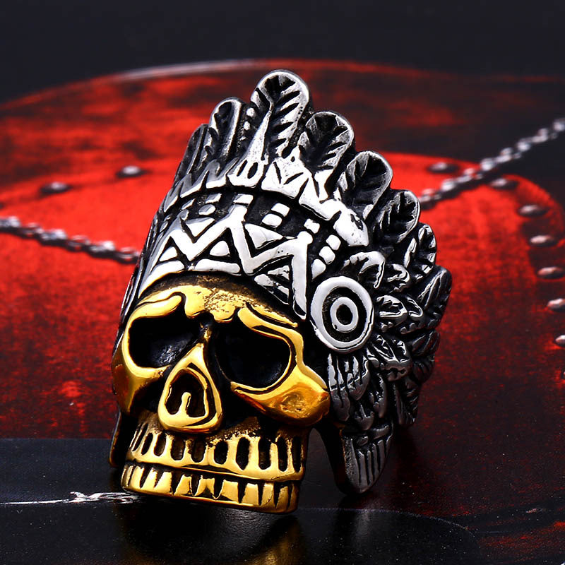 Retro Punk Skull Titanium Steel Men's Ring - European and American Stainless Steel Wholesale