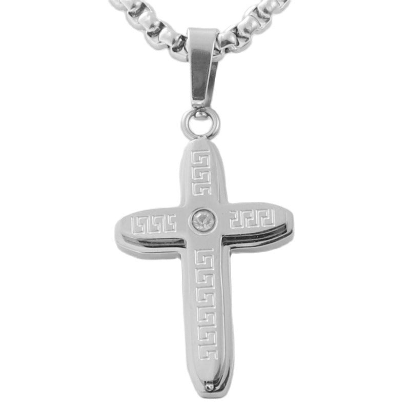 Personalized Retro Titanium Steel Cross Pendant Necklace for Men - Trendy Stainless Steel Design