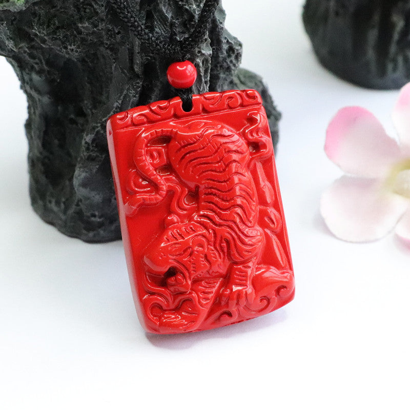 Tiger Brand Cinnabar Stone Mountain Tiger Pendant