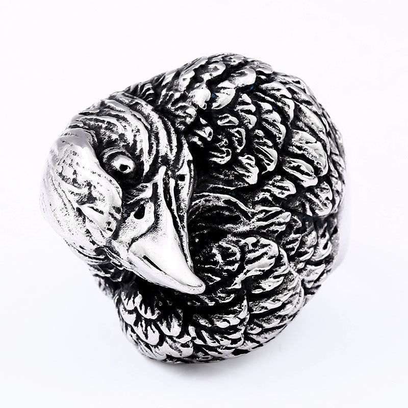 Customizable Vintage Stainless Steel Owl Ring for Men, Creative Eagle Head Titanium Steel Ring in European and American Style