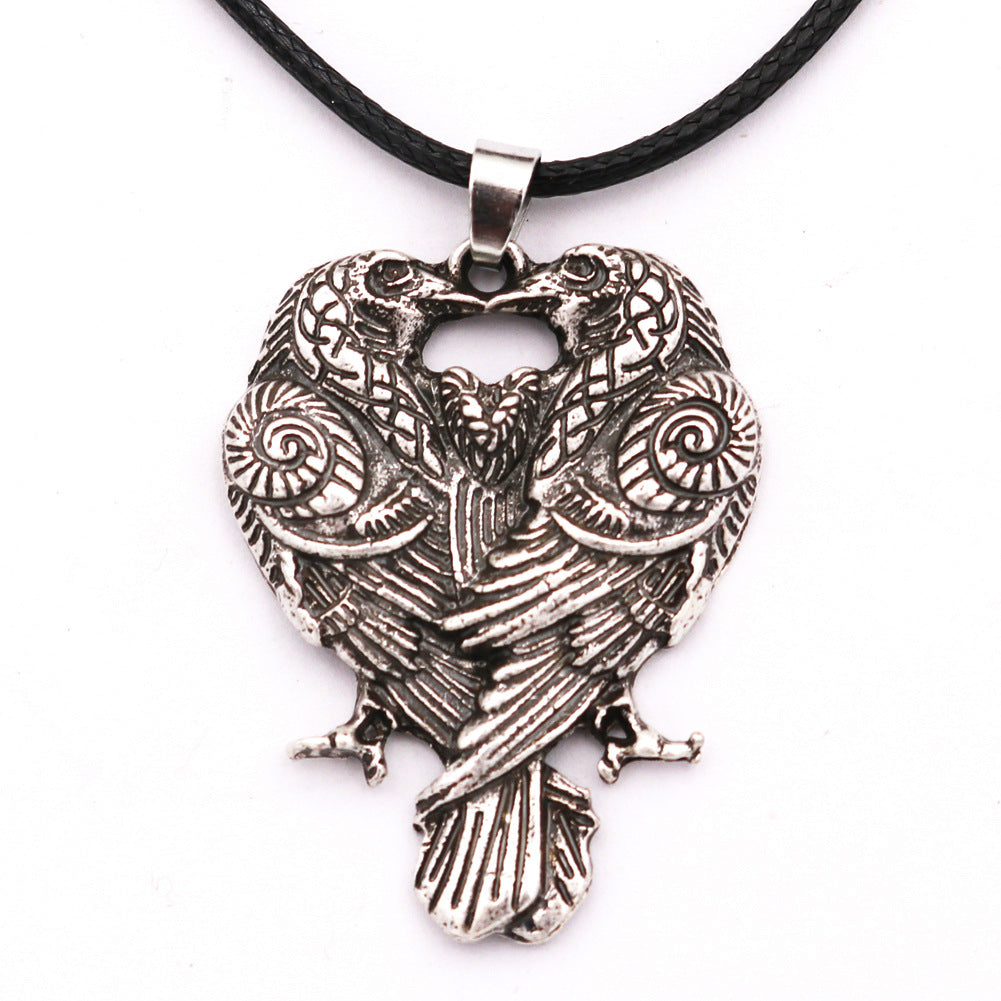 Mystical Odin Crow Alloy Necklace from Planderful's Norse Legacy Collection