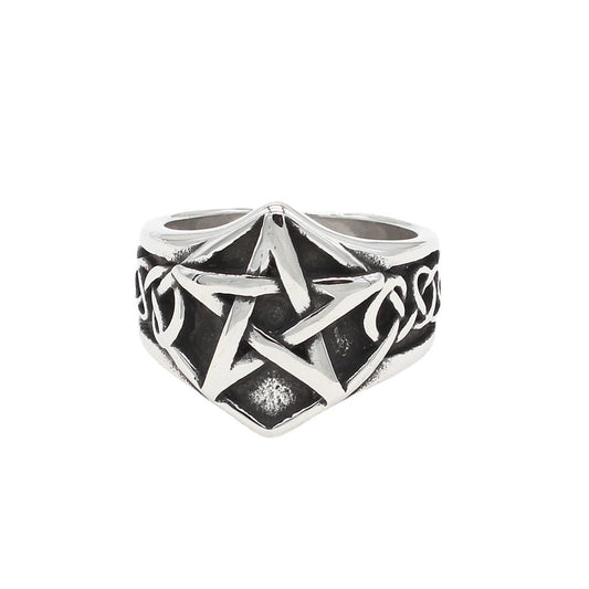 Retro Five Star Hip Hop Titanium Steel Ring for Men