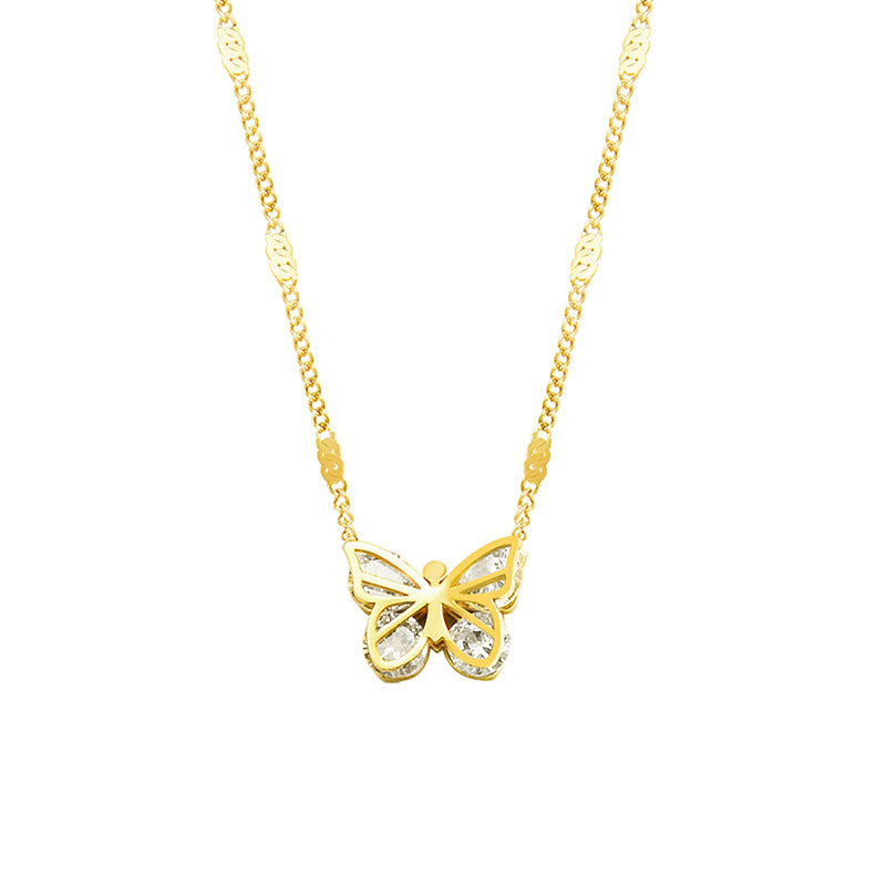 Luxurious Butterfly Zircon Gold-Plated Necklace with Titanium Steel Chain