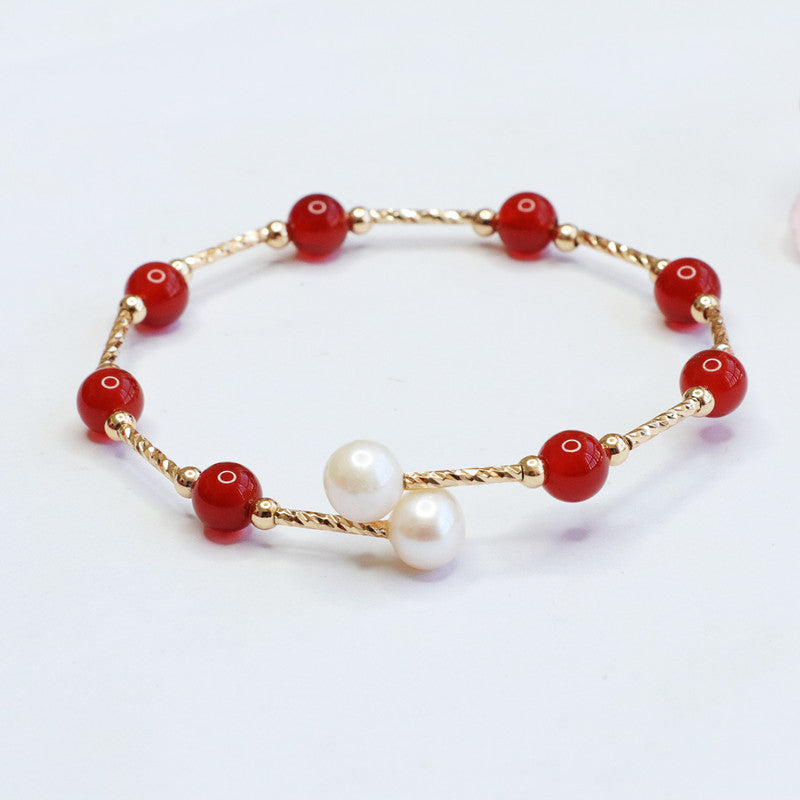 Red Agate and Pearl Sterling Silver Bracelet