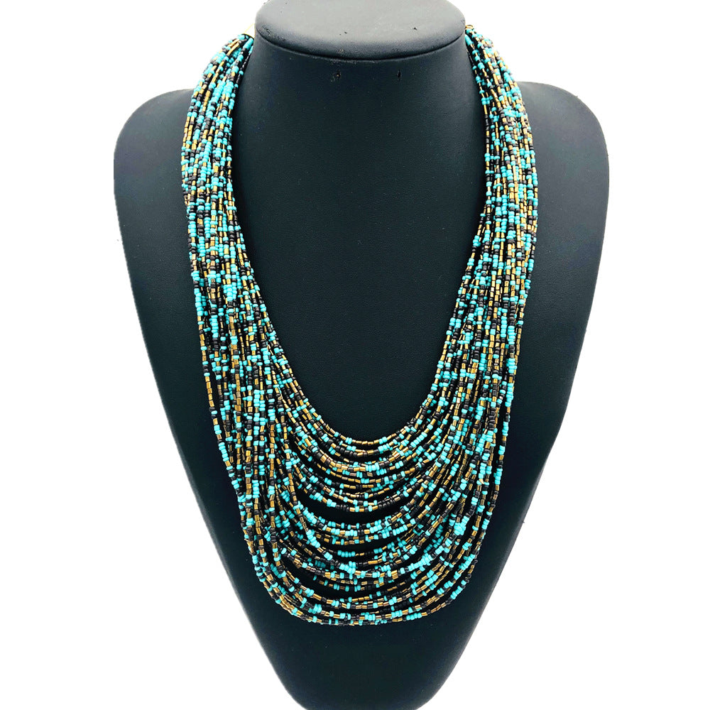 Colorful Multi-layer Beaded Necklace Set with Ethnic Flair