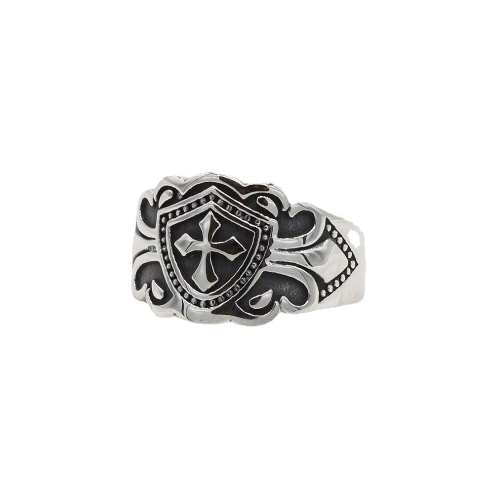 Cross Shield Titanium Steel Ring for Men