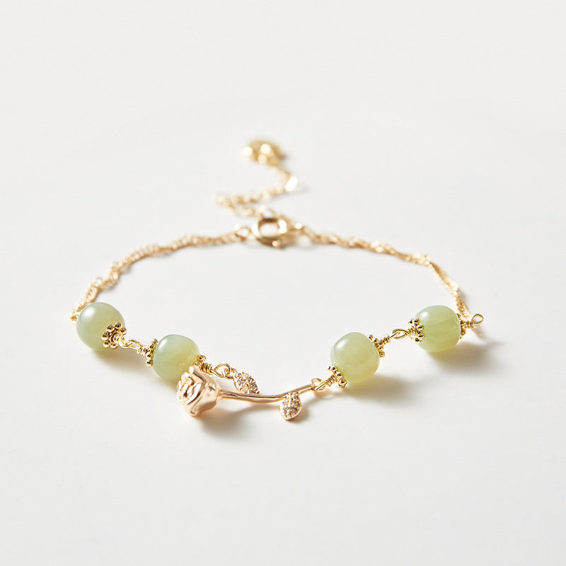 Exquisite Gold-Plated Hetian Jade Bracelet with Sterling Silver Needle