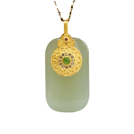 S925 Silver Rectangle Natural Hotan Jade Pendant Round Brand Necklace