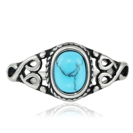 Retro-Inspired Multi-Color Stone Titanium Steel Hollow Ring for Men