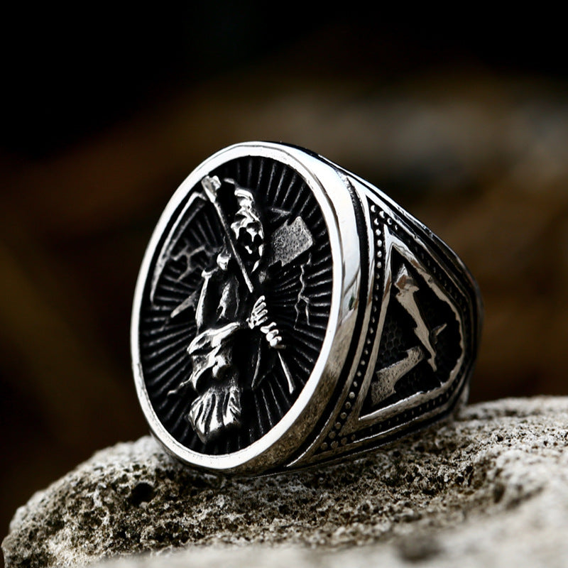 Retro Titanium Steel Skull Sickle Ring for Men - European and American Style Hand Jewelry