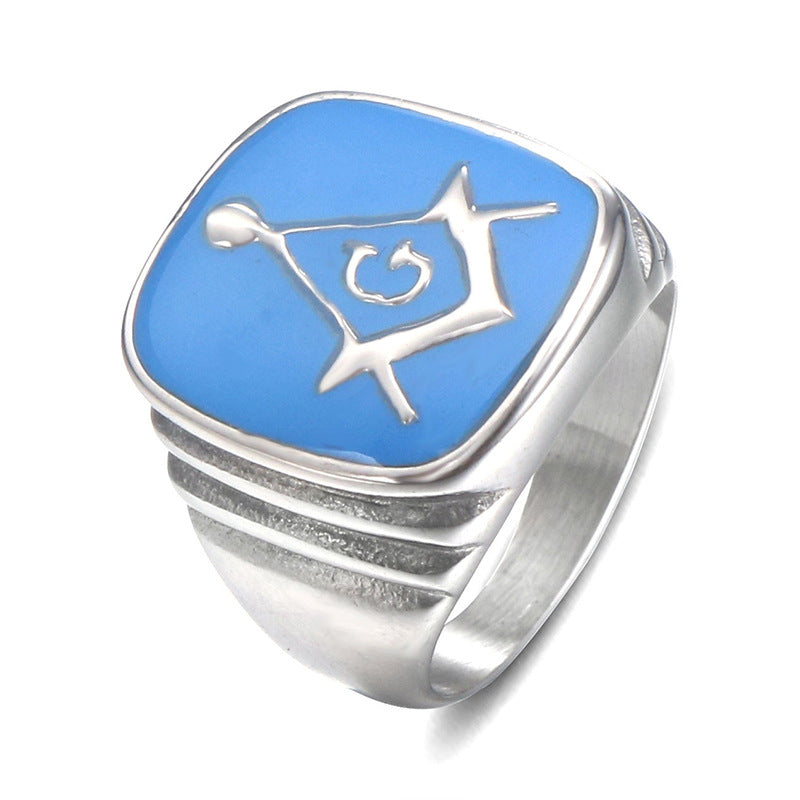 Retro Punk Epoxy Freemason Ring for Men - European and American Fashion Jewelry