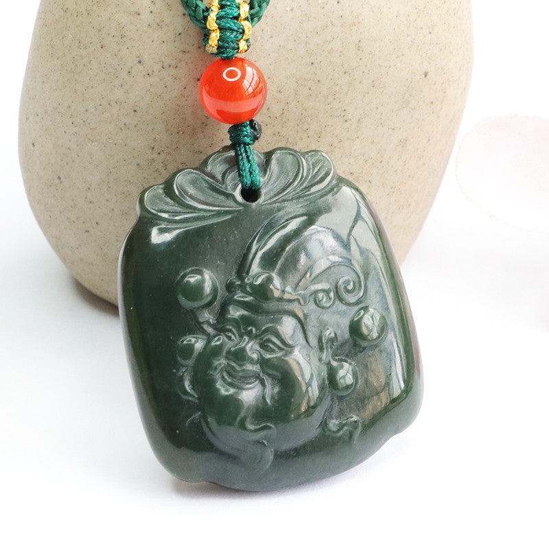 Jewelry Necklace with Hetian Jade God of Wealth Pendant