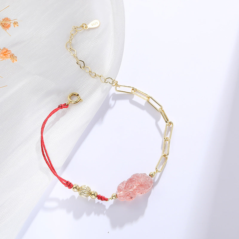 Strawberry Crystal Spliced Red Rope Bracelet with Sterling Silver Details from Planderful Collection