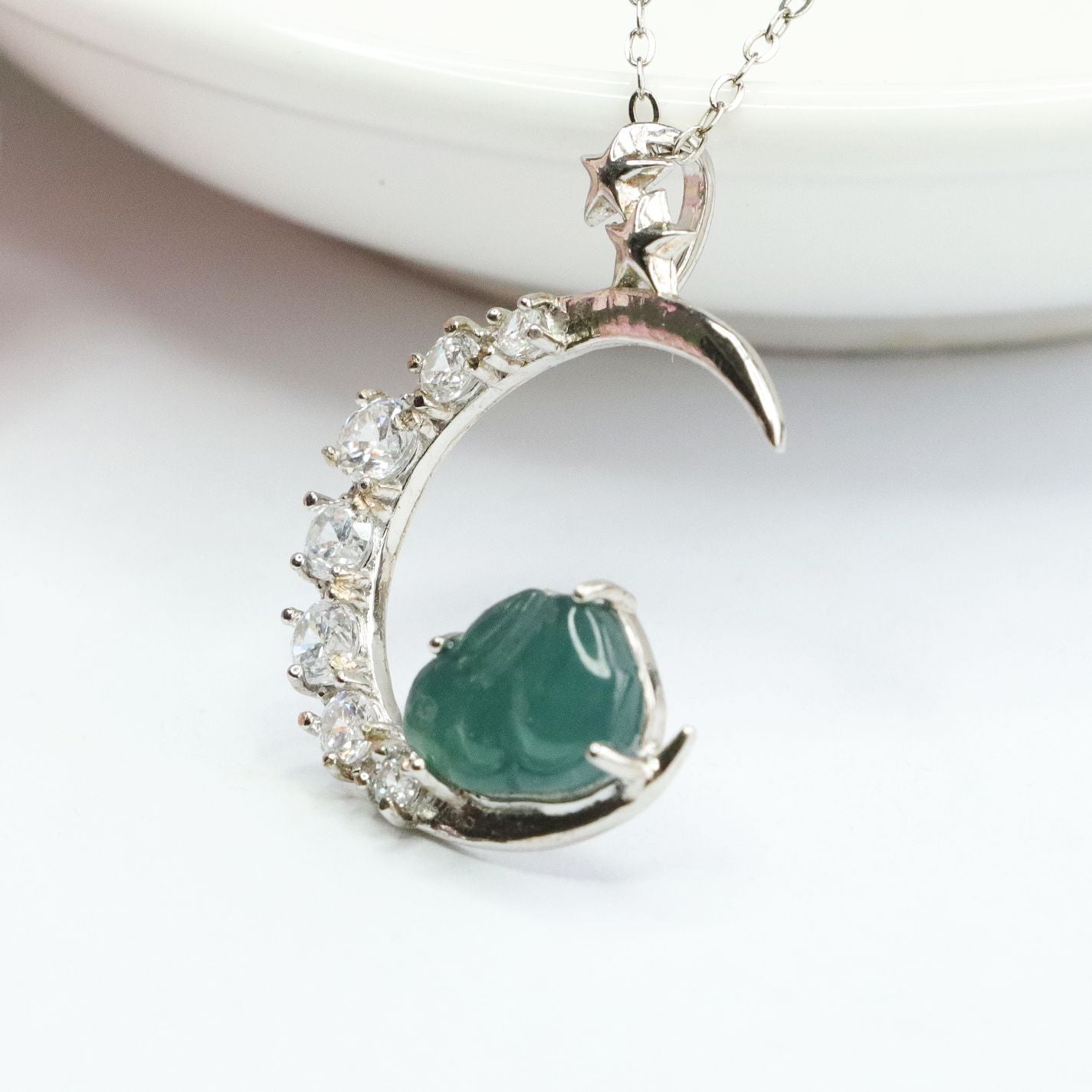 Icy Blue Jade Rabbit Moon Necklace