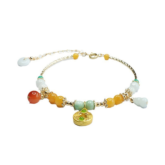 Fortune's Favor Sterling Silver Gourd Jade Bracelet