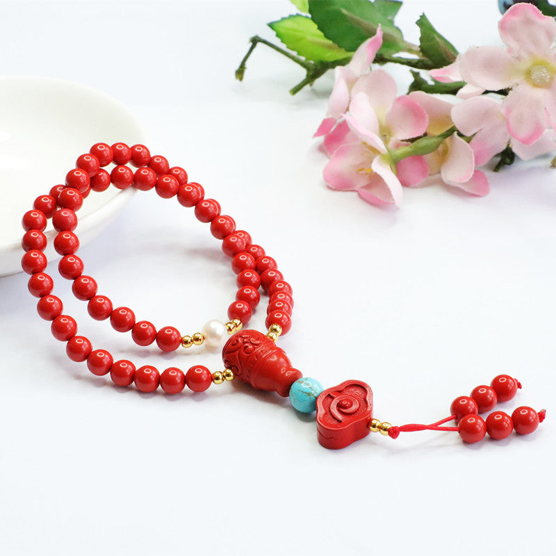 Auspicious Cloud Double Circle Bracelet with Red Sand and Cinnabar Stone