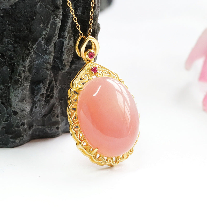 Golden Agate Pendant Necklace with S925 Silver Chain