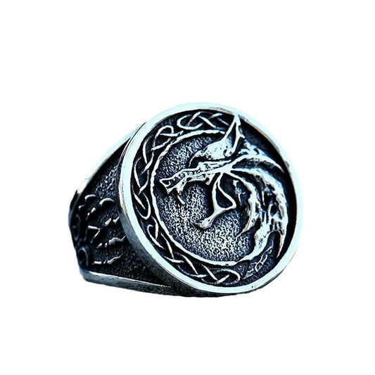 Viking Celtic Wolf Head Titanium Steel Ring for Men - Intricate Claw Design