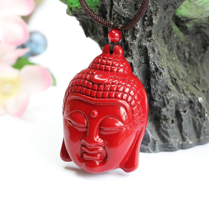 Vermilion Sand Pendant with Three-dimensional Buddha Head - Purple Gold Variant