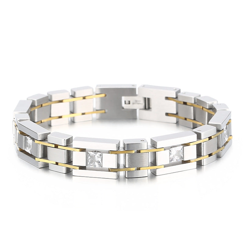 Customizable Zircon-Studded Titanium Steel Bracelet for Men - Trendy One-Piece Hair Jewelry Gift for Birthdays in Europe and America