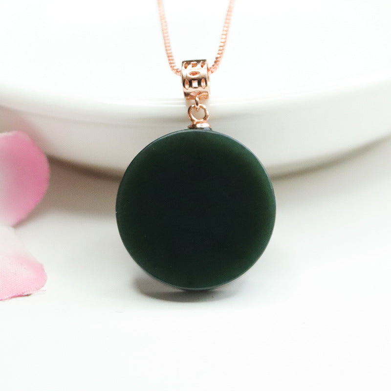 Jewelry Necklace with Blackish Green Round Hetian Jade Pendant