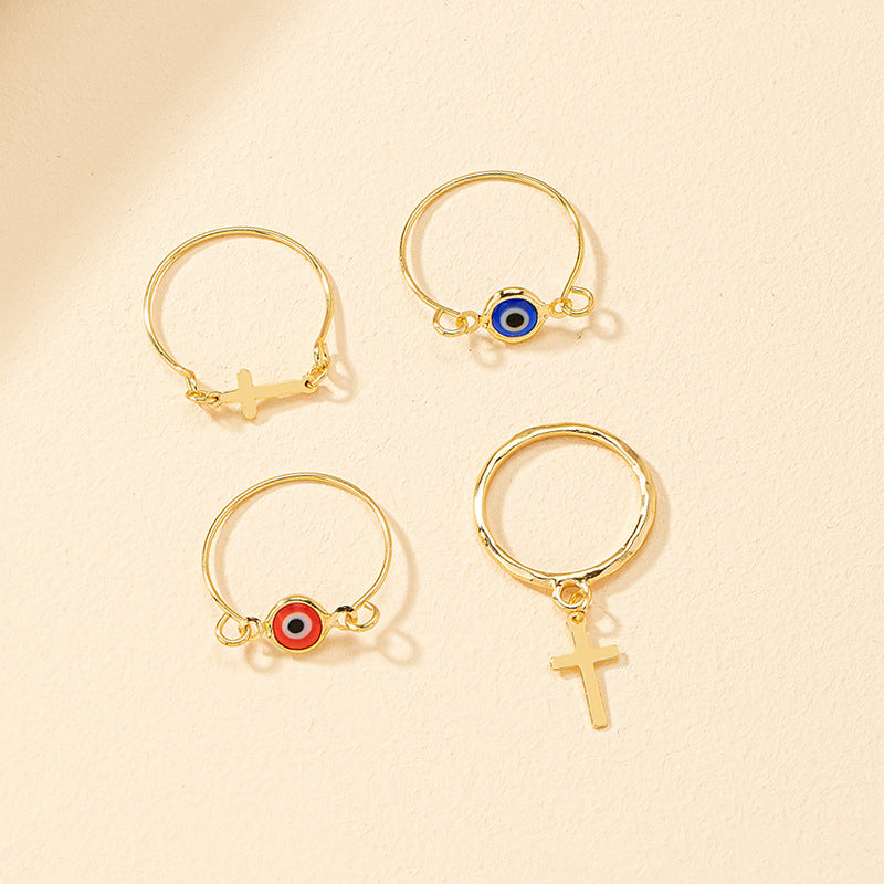 European and American Inspired 4 Cross Eyes Ring Set for Fashion-Forward Women