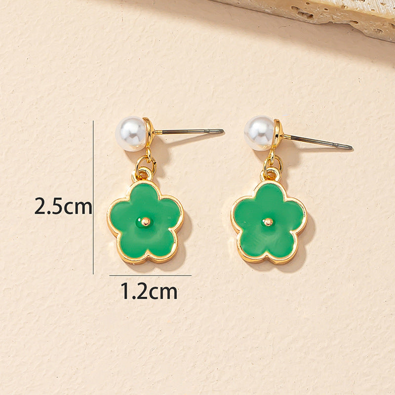 Pearl Drop Glaze Small Flower Earrings with Three-Dimensional Luxury Charm