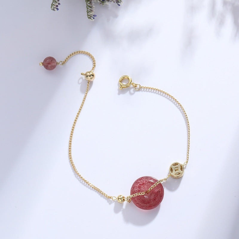 Strawberry Crystal Sterling Silver Bracelet with Lucky Crystal Powder