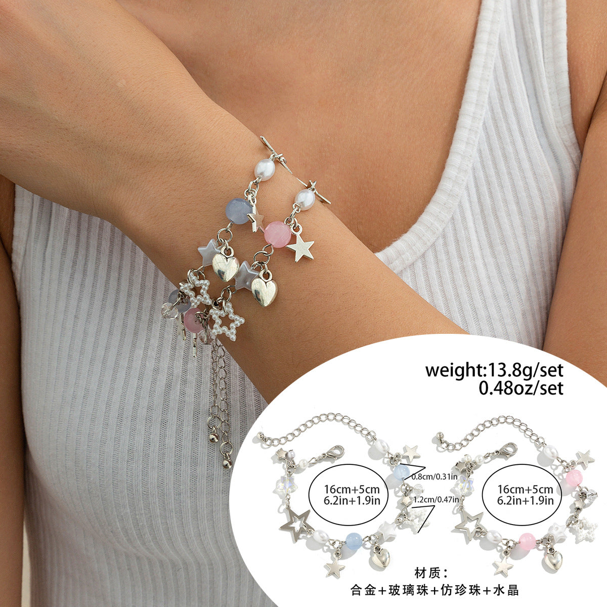 **Starry Pendant and Tassel Bracelet Set with Magnetic Heart Bracelet**