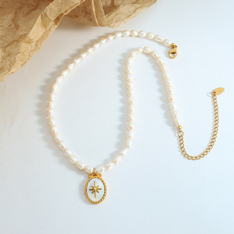 Royal Shell-Inspired Freshwater Pearl Pendant Necklace with Zircon Accents