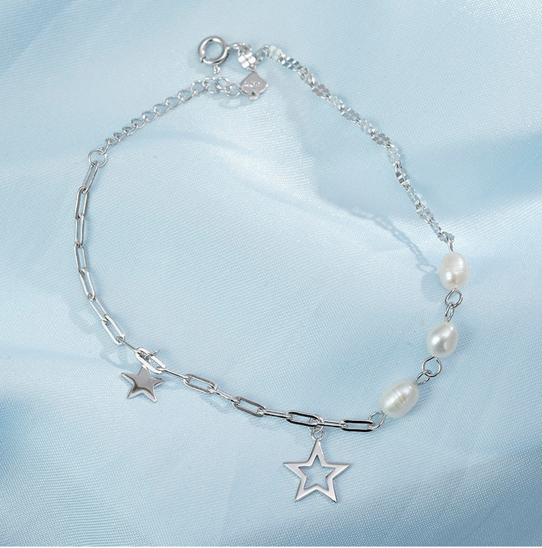 Star Natural Freshwater Pearl Silver Bracelet