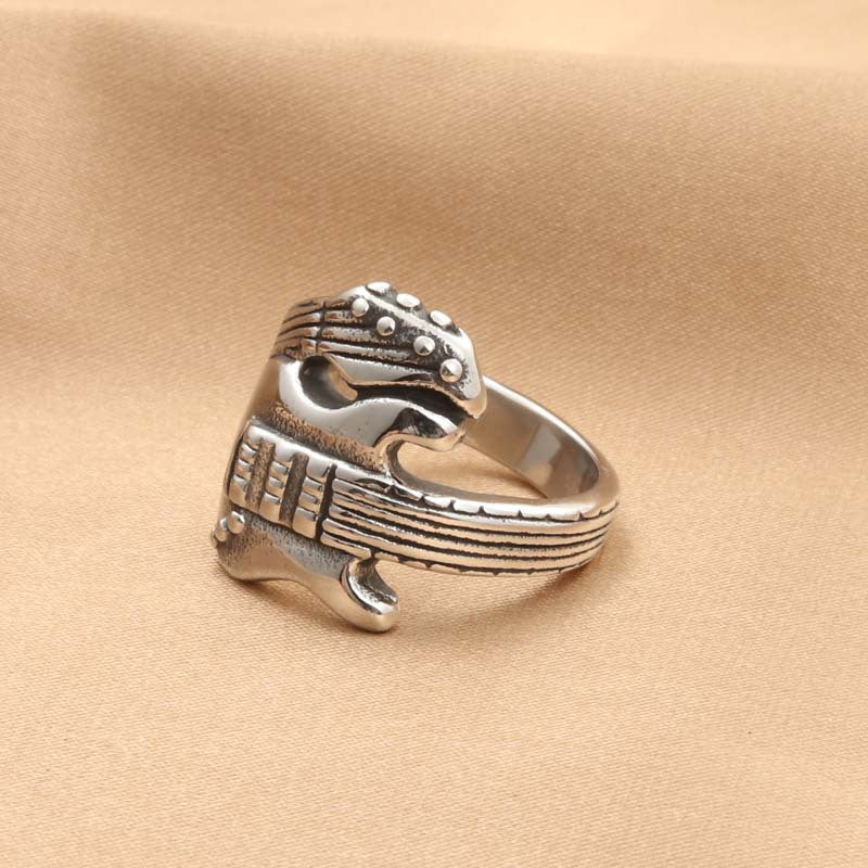 Titanium Steel Guitar Ring for Men - Retro Musical Instrument Jewelry Accessory