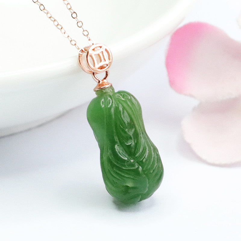 Fortune's Favor Sterling Silver Jade Pendant Necklace with Jasper Cabbage Copper Cash