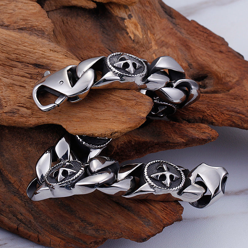 Stylish Titanium Steel Men's Bracelet with Retro Punk Cross Design