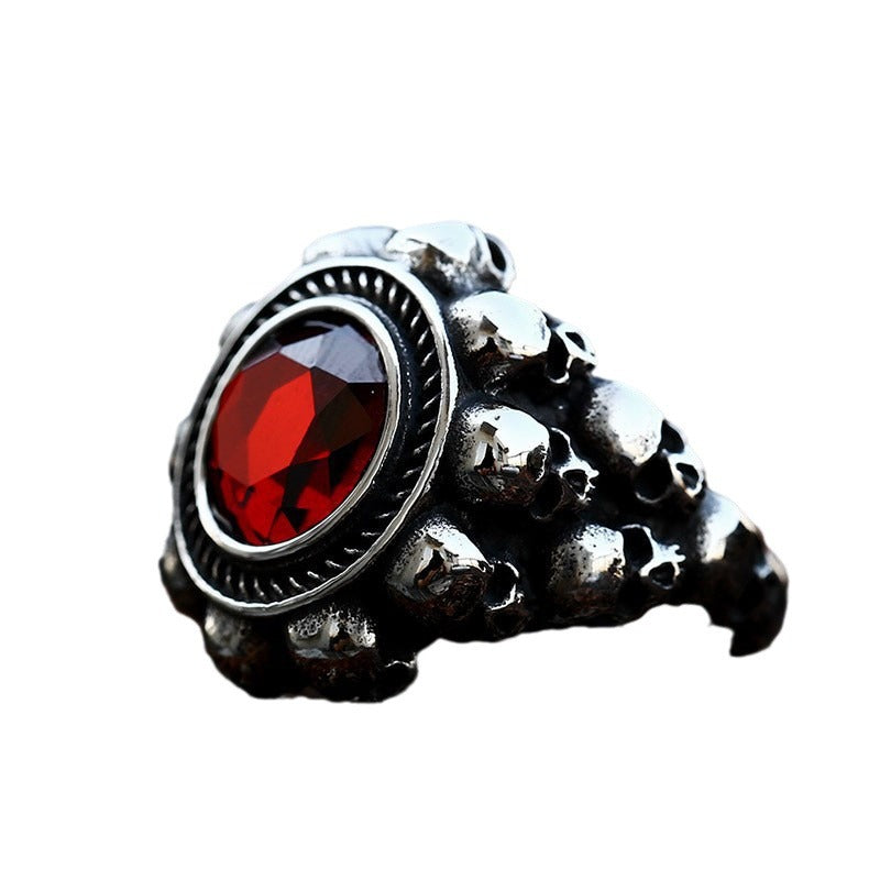 Wholesale European and American Retro Skull Titanium Steel Ring for Men - Stainless Steel Stone Design