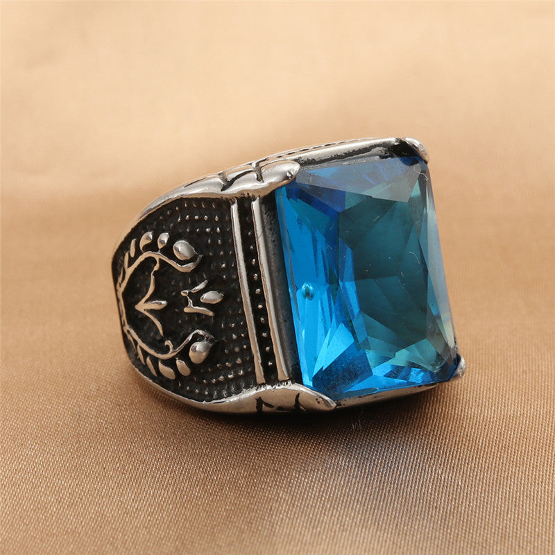 Trendy Multi-Color Zircon Titanium Steel Square Ring for Men and Women