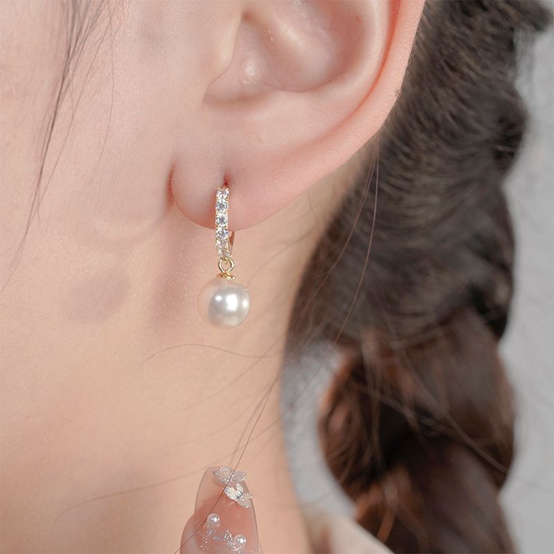 Natural Fresh Water Pearl Zircon Silver Hoop Earrings